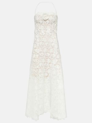 Sukienka długa w kwiatki koronkowa Oscar De La Renta biała