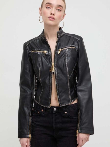 Černá kožená džínová bunda Versace Jeans Couture