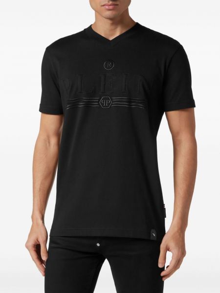 T-shirt aus baumwoll mit print mit v-ausschnitt Philipp Plein schwarz