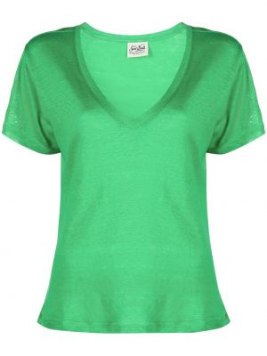 Ľanové tričko s výstrihom do v Mc2 Saint Barth zelená