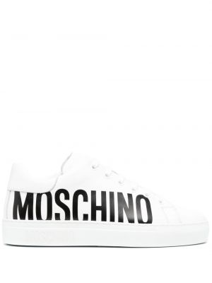 Leder sneaker mit print Moschino
