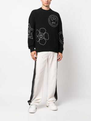 Pletený květinový svetr s výšivkou Barrow černý