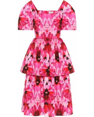 Květinové bavlněné midi šaty Alexander Mcqueen - růžová