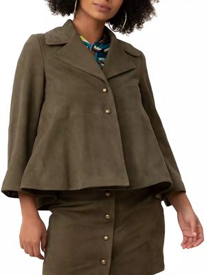 Замшевая куртка свободного кроя Lorette Trina Turk, темно-оливковый