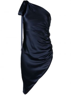 Niebieska jedwabna sukienka koktajlowa asymetryczna Michelle Mason