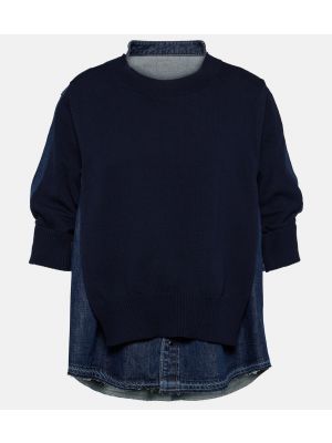 Памучен пуловер Sacai синьо