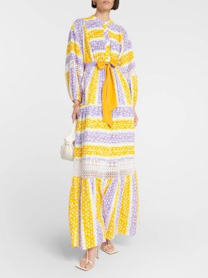 Хлопковое длинное платье с вышивкой Diane Von Furstenberg желтое