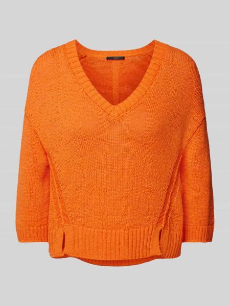 Dzianinowy sweter z dekoltem w serek Oui pomarańczowy