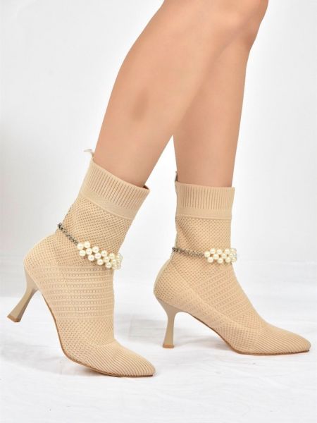 Kotníkové boty s perlami Fox Shoes béžové