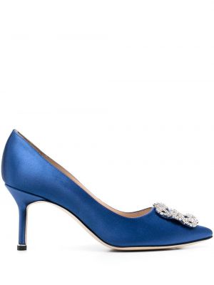 Pantofi cu toc cu cataramă de cristal Manolo Blahnik albastru