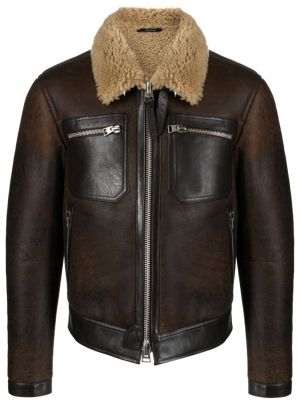 Kožená bunda na zips Tom Ford hnedá