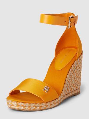 Pomarańczowe satynowe sandały na koturnie na koturnie Tommy Hilfiger