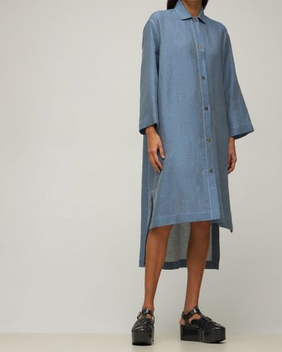 Lniana sukienka bawełniana Loewe niebieska