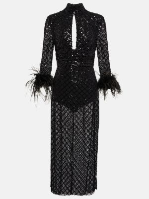 Midi šaty z peří z polyesteru Rebecca Vallance - černá