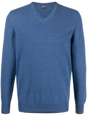 Кашмирен пуловер с v-образно деколте Fedeli синьо