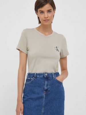 Bavlněné tričko Calvin Klein Jeans béžové