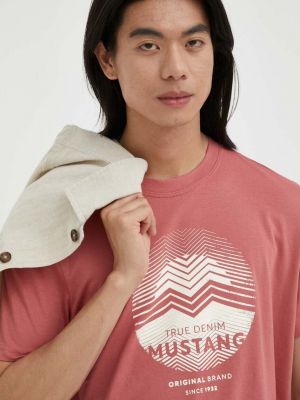 Тениска с дълъг ръкав с принт Mustang червено