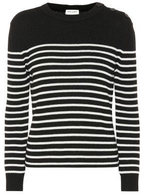 Czarny sweter wełniany bawełniany w paski Saint Laurent