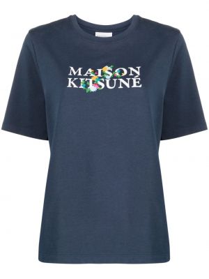 Bombažna majica s potiskom Maison Kitsuné modra