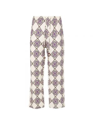 Spodnie bawełniane w geometryczne wzory Siedres beżowe