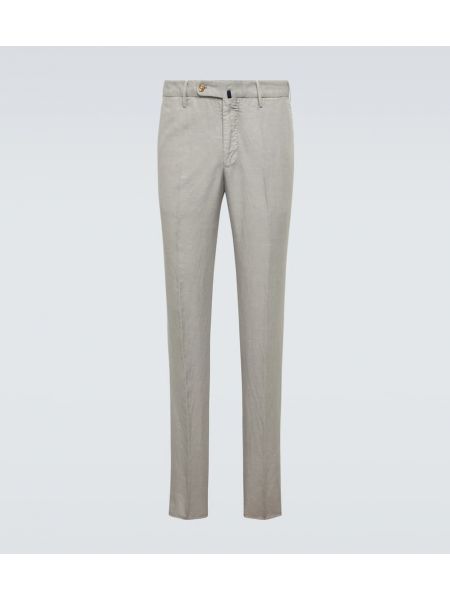 Pantaloni di lino slim fit di cotone Incotex grigio