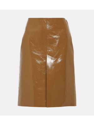 Falda midi ajustada de cuero Gucci marrón
