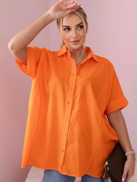 Βαμβακερό πουκάμισο με κοντό μανίκι Kesi πορτοκαλί