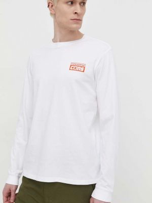 Bavlněné tričko s dlouhým rukávem s potiskem s dlouhými rukávy Converse bílé