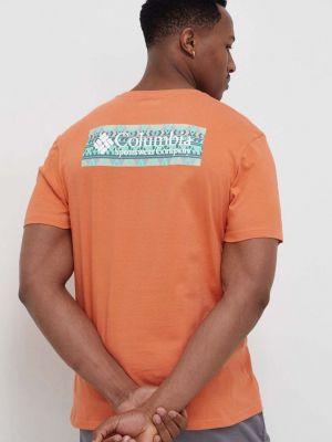 Памучна тениска с дълъг ръкав с принт Columbia оранжево