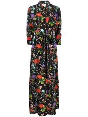 Klasické květinové hedvábné dlouhé šaty L'agence - černá