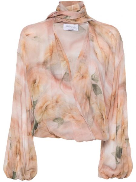 Bluza s cvjetnim printom od krep Blumarine ružičasta