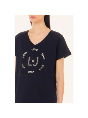 Camiseta de algodón con escote v Liu Jo negro