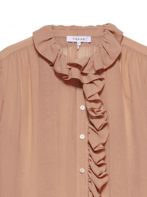 Jedwabna bluzka z falbankami asymetryczna Frame różowa