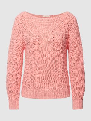 Dzianinowy sweter z dekoltem w łódkę Esprit różowy
