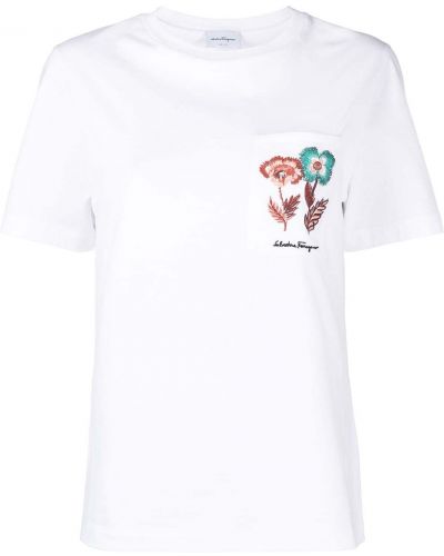 Camiseta con bordado de flores Salvatore Ferragamo blanco
