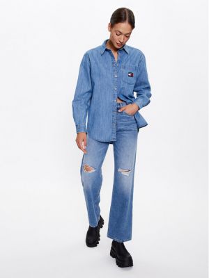 Priliehavá rifľová košeľa Tommy Jeans modrá