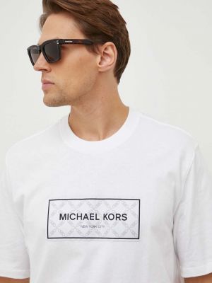Памучна тениска с дълъг ръкав с апликация Michael Kors бяло