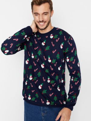 Ziemassvētku žakarda džemperis Trendyol melns