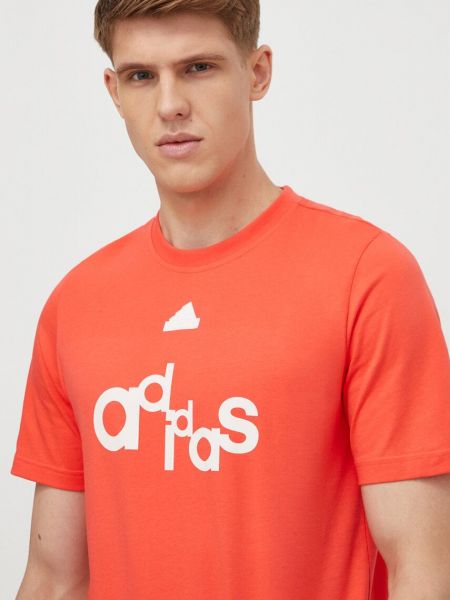 Koszulka bawełniana z nadrukiem Adidas czerwona