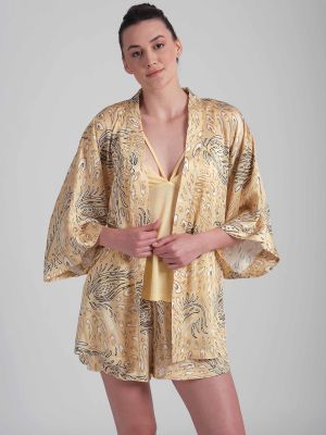 Satīna mini kleita ar lāsīšu rakstu Dagi dzeltens