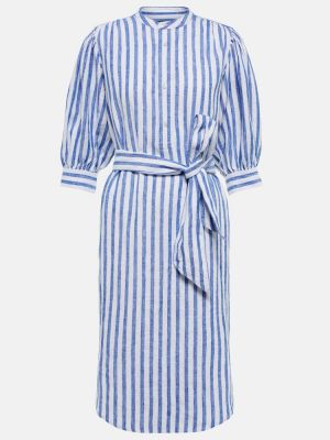 Lanena midi obleka s črtami Polo Ralph Lauren modra