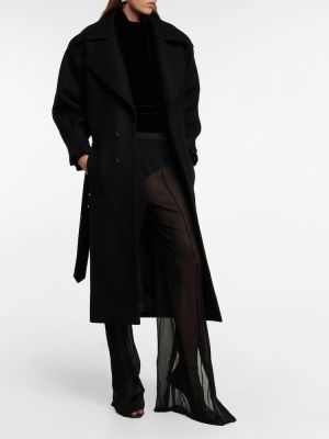 Sifon selyem magas derekú egyenes szárú nadrág Saint Laurent fekete