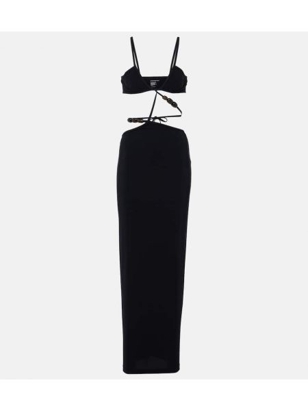 Dlouhé šaty s korálky jersey Christopher Esber černé
