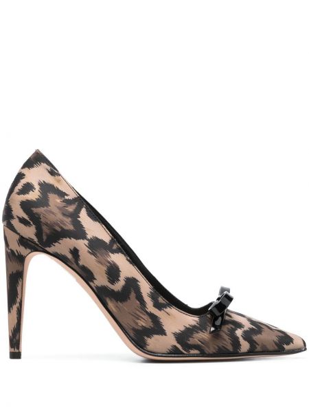 Pantofi cu toc cu funde cu imagine cu model leopard Red(v)