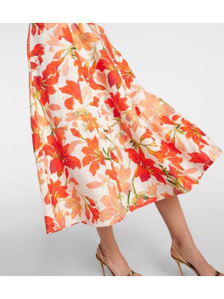 Lanena midi haljina s cvjetnim printom Zimmermann crvena