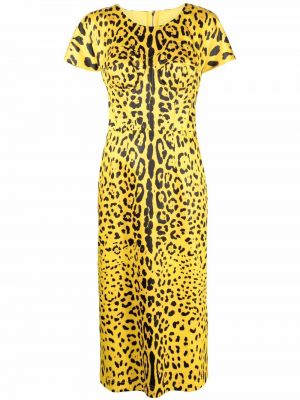 Vestido de cóctel ajustado con estampado leopardo Dolce & Gabbana amarillo
