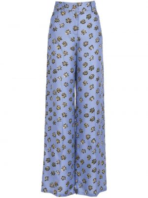 Jedwabne proste spodnie w kwiatki z nadrukiem Silvia Tcherassi niebieskie