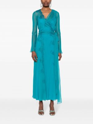 Krajkové šifonové večerní šaty Alberta Ferretti modré