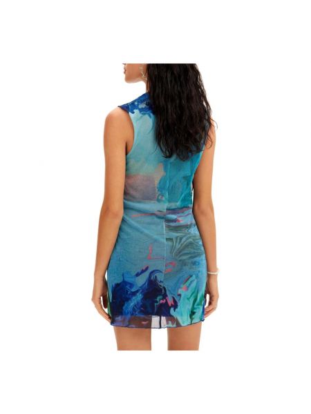 Mini vestido de tul sin mangas con estampado Desigual azul