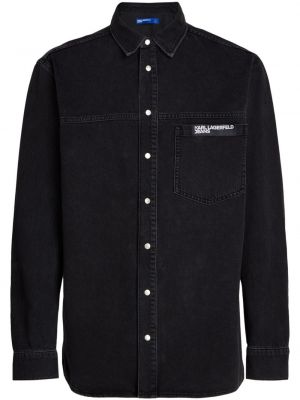 Памучна дънкова риза Karl Lagerfeld Jeans черно